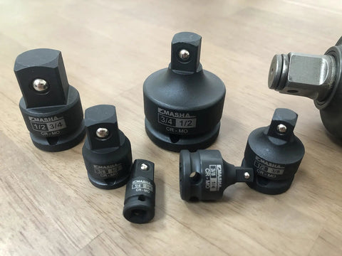 Badass Four Piece Impact Socket Adapter Reducer Set Lets You Convert Between Quarter Three Eighth And Half Inch Drives With Super Tough Drop Forged Chrome Moly Steel Built For Heavy Duty Use