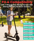 Scooter Battery Harness For Razor Scooters 14Awg 600V 3 Pin 2 Wire Water Resistant Replacement Power Cord Fits E100 E125 Models
