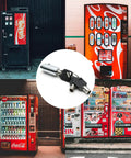 High Security Vending Machine Lock and Key Kit for Soda Snack and Candy Machines With Tubular Keyway Tamper Proof Cylinder and Keyed Different Replacement for Coke Gumball Machines by Qjaiune, shown with vending machines