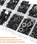 380 Piece M4 Socket Cap Screws Set With Countersunk Heads, Full Thread, Includes Hex Nuts, Lock Washers And Flat Washers in case