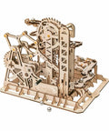 Fortress Tower Marble Run Puzzle Kit With Interlocking Gear Mechanics 3D Wooden Coaster Build for DIY Fun Brain Teaser Marble Run Toy