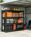 Heavy Duty 4 Tier Metal Garage Shelving Unit 54 Inch High Industrial Storage Rack loaded with tools and supplies