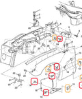 Diagram of 15 Sets Fender Liner Bumper Cover Splash Shield Wheelhouse Liner Bolt Screw U Nuts Kit for GM cars.