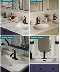 Oil Rubbed Bronze One Hole Bathroom Faucet With One Handle Lever in four different bathroom styles and sink configurations.