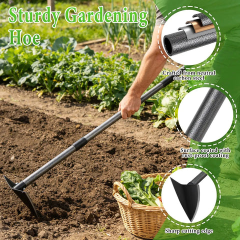Heavy Duty Garden Hoe With Adjustable Long Handle From 30 To 72 Inches, Sharp Edge Triangle Weeding Hoe For cultivating garden soil
