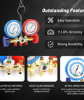 3 Way Brass Manifold Gauge Set For Automotive AC Refrigerant R134A R12 R22 R502 Pro Grade Heavy Duty Kit With Color Coded Hoses And 2 1/4 Inch Straight Quick Couplers, brass gauges