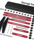 Built Like A Tank Stair Tread Jig And Adjustable Template Locking Bars For Tighter Fittings, accessories including aluminum sliders and storage bag.