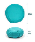 Zafu Yoga Meditation Cushion With Washable Cover And Buckwheat Filling Soft Round Cotton Floor Pillow For Meditation Pranayama And Stress Relief Turquoise Color Cozy Ergonomic Vibe For Home Studio Or Yoga Room. 13.39 in diameter, 4.72 in height