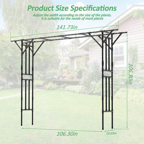 Massive Flat Top Garden Arch Trellis For Climbing Plants Outdoor Entrance Pavilion 141 Inches Long By 106 Inches High Metal Yard Arch For Walkways Weddings And Patio Or Garden Decor