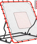 Game Ready Pitch Back Rebounder Net For Baseball And Softball With 3 Adjustable Angles 4x4.5Ft, red frame, black steel base