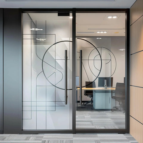 Office with 24 Inch Solid Standoffs Heavy Duty Commercial Grade 304 Stainless Steel Push Pull Door Handle Matte Black Finish