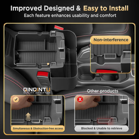 Center Console Organizer Tray for Jeep Wrangler JL JLU 4XE 2018 2026 and Gladiator JT 2020 2026 in car interior, showcasing fit and accessibility.