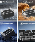 Weatherproof Electrical Junction Box With Clear Cover IP65, shown in various rugged environments and multiple size options.