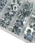 80 Pack Carbon Steel Galvanized T Nuts Pronged Tee Nut Set With Four Claws for Wood and Furniture Sizes in compartment box
