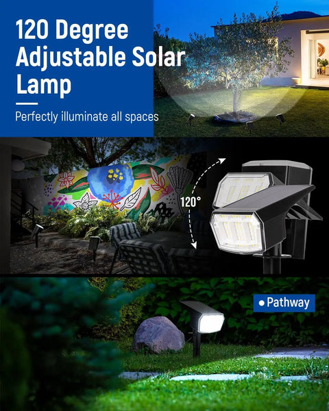Ten Pack Solar Spot Lights Outdoor IP67 Waterproof With 63 LED Ultra Bright Landscape Spotlights illuminating garden and wall