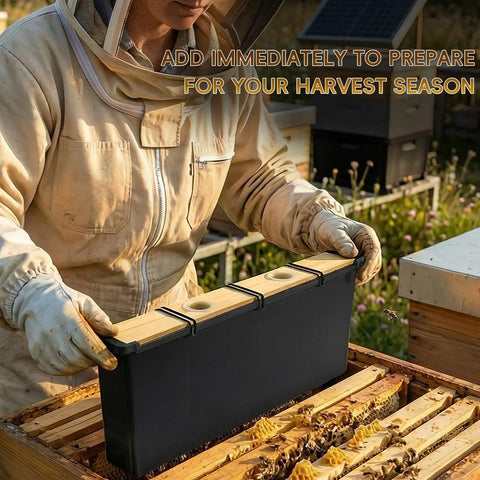 Beekeeper installing 2 Pack 3.5L Bee Hive Deep Frame Feeder For Beekeeping Honey Sugar Water Feeding With Cedar Cover And Food Grade Container