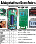 Safety features and screen details of 2 In 1 Oscilloscope Multimeter With 2.8 Inch IPS Display 9999 Counts 10MHz Bandwidth 48MSa Per Sec Real Time Sampling Input Range Up To 400V Ohm Volt Tester Auto Normal Single Trigger Dual Mode For DIY Electronics
