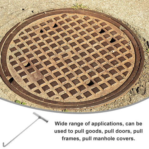 Heavy Duty Manhole Cover Hook With T Shaped Handle 15 Inch Pull Tool For Lifting Sewer Covers and Rolling Doors