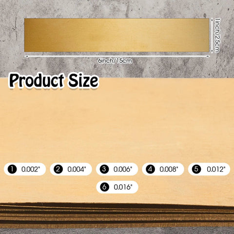 Amylove brass shim stock assortment: 24 pieces, 6 inch length, thicknesses 0.002–0.016 inches