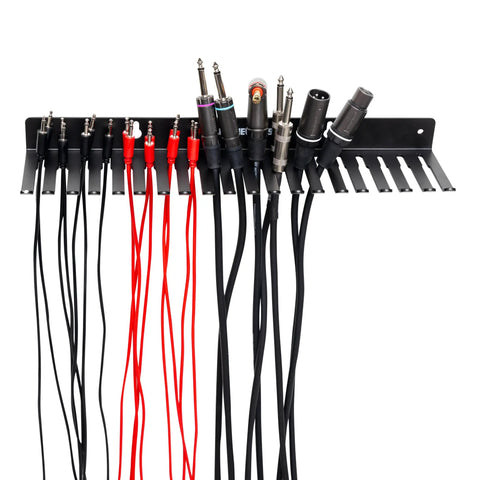 Wall Mount Cable Organizer With 19 Slots For 5 To 9 Mm Cables That Keeps Audio And Computer Cables Neat And Organized Prevents Coiling And Kinks Easy Mounting Durable Hanger Rack For Home Office And Studio Setup with cables inserted