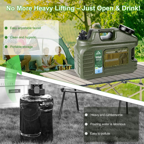 5 Gallon Water Jug For Camping And Outdoors, BPA Free Portable Water Dispenser With Spigot, Leak Proof Emergency Storage