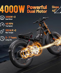 4000W Adult Electric Bike With Raw Off Road Power And Beefy 26X4.0 Fat Tires showing powerful dual motor and rear wheel details.