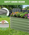 Side view of Galvanized Raised Garden Bed Kit Four By Two By Seventeen Inch Tall Beefy Back Friendly Metal Planter with flowers.