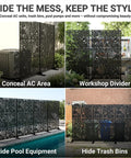 Outdoor Metal Privacy Screen 72 Inch Freestanding Divider Panel With Laser Cut Tropical Leaf Design Weatherproof Steel Garden Fence For Patio Deck Backyard And Balcony Modern Privacy Solution used to conceal equipment and create stylish privacy.