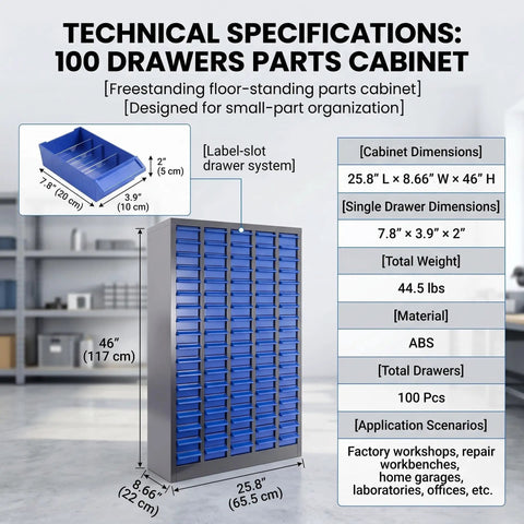 Heavy Duty Parts Cabinet For Workshop Garage And Office Storage With Labeled Drawers To Organize Screws Bolts Nuts And Tiny Components