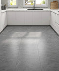 Gray Marble Look Peel And Stick Floor Tiles Self Adhesive Vinyl For Bathroom Or Bedroom Renovation Renter Friendly Waterproof DIY Cut 12 By 12 Inch 3 Pack installed in kitchen