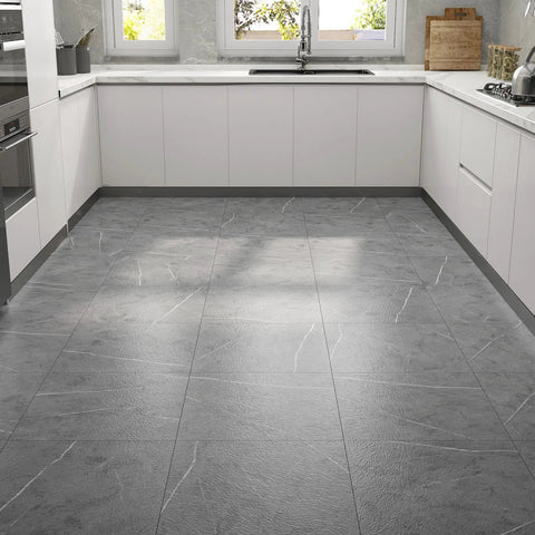 Gray Marble Look Peel And Stick Floor Tiles Self Adhesive Vinyl For Bathroom Or Bedroom Renovation Renter Friendly Waterproof DIY Cut 12 By 12 Inch 3 Pack installed in kitchen