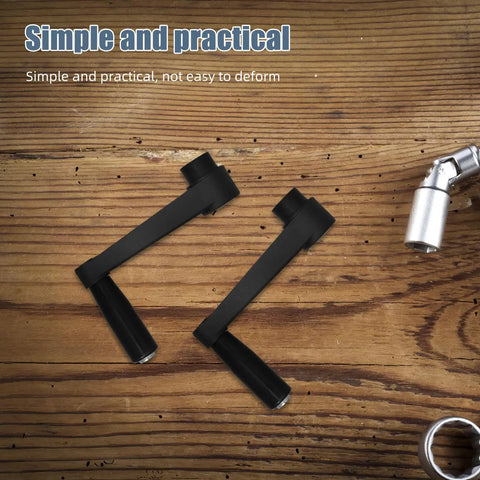 Heavy Duty Nylon Crank Handle And Rotating Folding Down Lever For Industrial Machine Tools 2pcs Set on wooden surface.