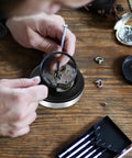 Two Piece Leather Watch Cushion Set With Round Movement Holder Non Slip Watchmaking Tools For Movement Changing And Battery Repair