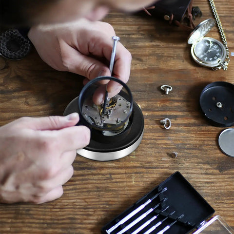 Two Piece Leather Watch Cushion Set With Round Movement Holder Non Slip Watchmaking Tools For Movement Changing And Battery Repair