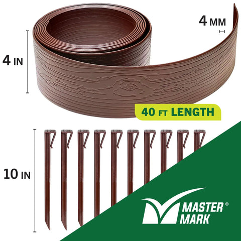 Durable Landscape Edging Coil For Lawn And Garden 40 Ft Long 4 In Tall Terrace Board Border With 10 Stakes Brown HDPE