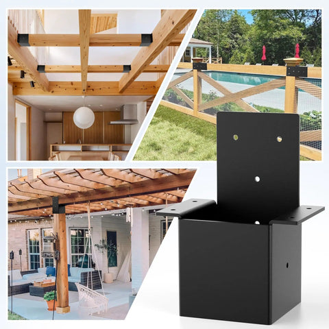 Heavy Duty 4x4 Pergola Bracket Set for Wood Posts, 14 Gauge Post Top and Rafter Brackets, Wall Mount Kit With Screws