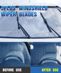Direct Fit Front And Rear Windshield Wiper Blades For 2013 Through 2022 Buick Encore showing before and after use with rain.