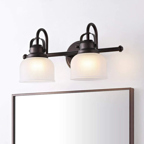 Oil Rubbed Bronze Modern 2 Light LED Bathroom Vanity Light With Clear Glass Bell Shades Wall Sconce above mirror
