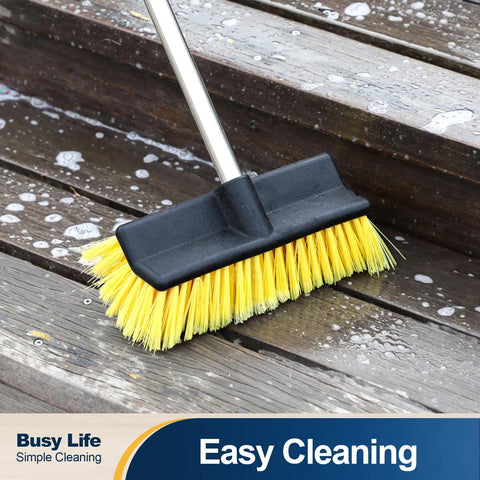 Extendable Deck Brush With Four Section Handle For Outdoor Decks And Patios, 53.9 Inch Reach, cleaning wet wood deck