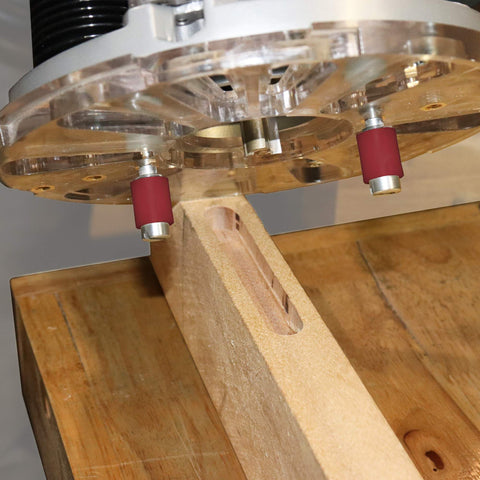 Edge And Mortise Router Guide for Straight and Curved Edges Universal Fit installed on wood for radial cuts