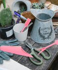 Succulent Planting Kit For Pots And Bonsai Care 5 Piece Pink Garden Tool Set With Transplanting Trowel Spade Fork Tweezers And Sheath For Indoor Outdoor Gardening on table