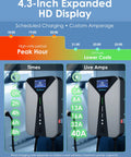 Level 2 EV Charger 40A 240V Home Charging Station With 26 Ft Cable showing HD display and charge times at peak hours