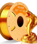 Silk PLA Filament For 3D Printing, 1.75mm With 0.03mm Tolerance, 1kg Spool, Liquid Gold Metallic Finish next to cobra model
