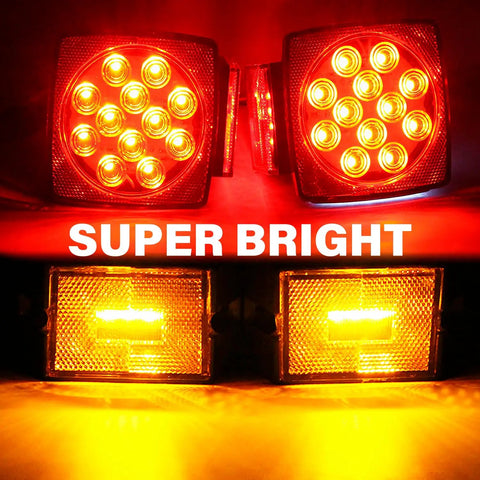 Super bright 12V Submersible LED Trailer Light Kit With 7 Functions illuminating in red and amber for trailers