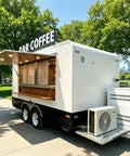 Turnkey Mobile Coffee Trailer For Sale 13 Foot Fully Equipped Commercial Food Truck Ready To Roll And Kickstart Your Street Hustle With Professional Brewing Setup, side view in a park.