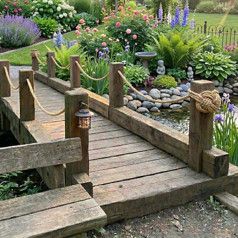 Wooden bridge with Heavy Duty Hemp Rope 1 Inch Thick And 100 Feet Long For Crafts, Hammocks, Nautical Decor, And Outdoor Projects.