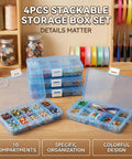Blue 4 Pack Plastic Organizer Boxes With 40 Grids, Stackable Jewelry And Craft Storage Case filled with beads and supplies