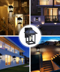 Two Pack Solar Wall Lantern Lights With Motion Sensor Dusk To Dawn Waterproof LED Wall Sconce Exterior Porch Light Fixtures Warm White 3200K Three Lighting Modes For Fence Patio Garage Garden Yard