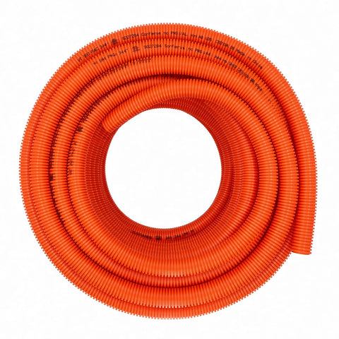 Rig Work Approved One Inch Orange Flexible Electrical Ent Conduit Dead Solid Non Metal Wire Sheath Heavy Duty Build, round coil view.