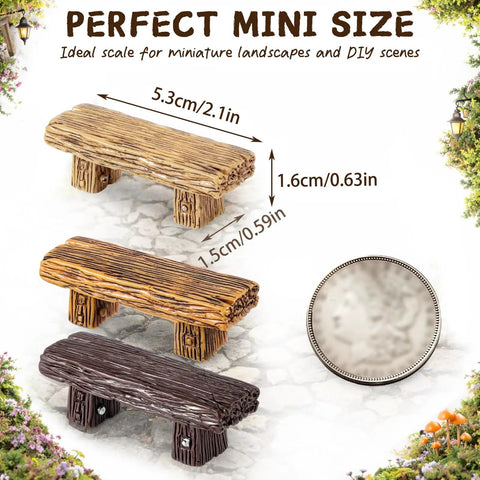 18 Pc Dope Mini Resin Bench Set For Fairy Garden Dollhouse Accessories Park Decor And Mini Landscape Scenes Realistic Wood Grain Tiny Benches For Bonsai Terrariums